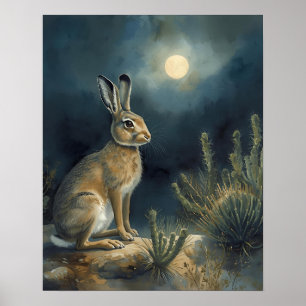 Póster Liebre del Desierto Bajo la Luna