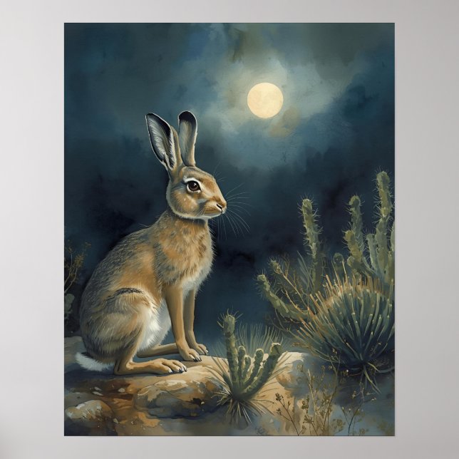 Póster Liebre del Desierto Bajo la Luna (Frente)