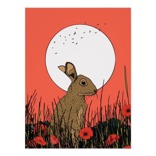 Póster Liebre en las amapolas (Anverso)