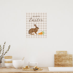 Póster Liebre Rústica Y Zanahorias Feliz Pascua Cuadro De