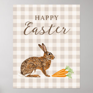 Póster Liebre Rústica Y Zanahorias Feliz Pascua Cuadro De