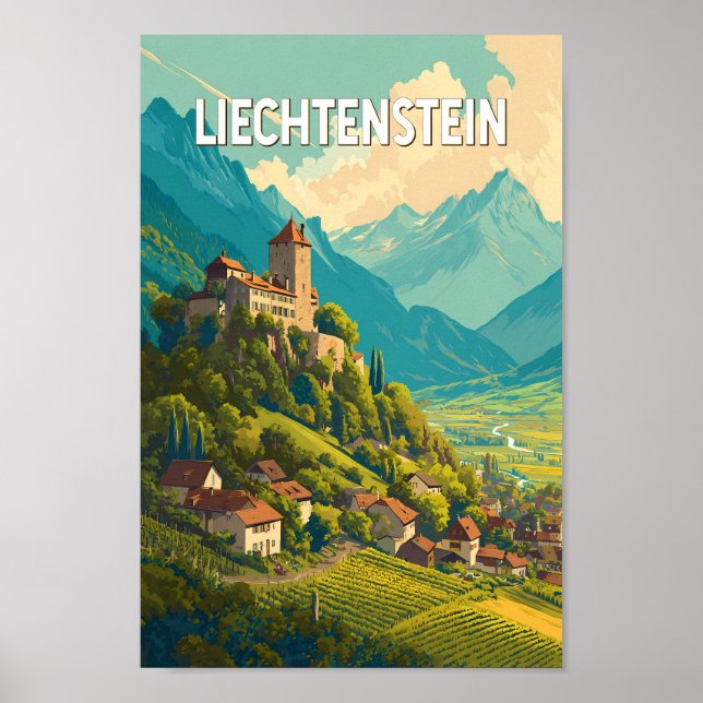 Póster Liechtenstein Illustration Travel Art Vintage (Frente)