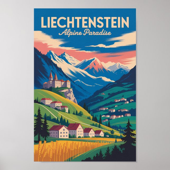 Póster Liechtenstein Landscape Illustration Travel Art (Frente)