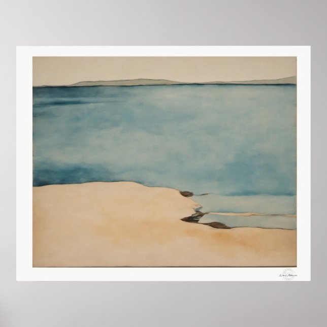 Póster Lienzo de acuarela de playa arenosa, costa tranqui (Frente)