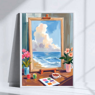 Póster Lienzo de caballete de artista pintura acuarela