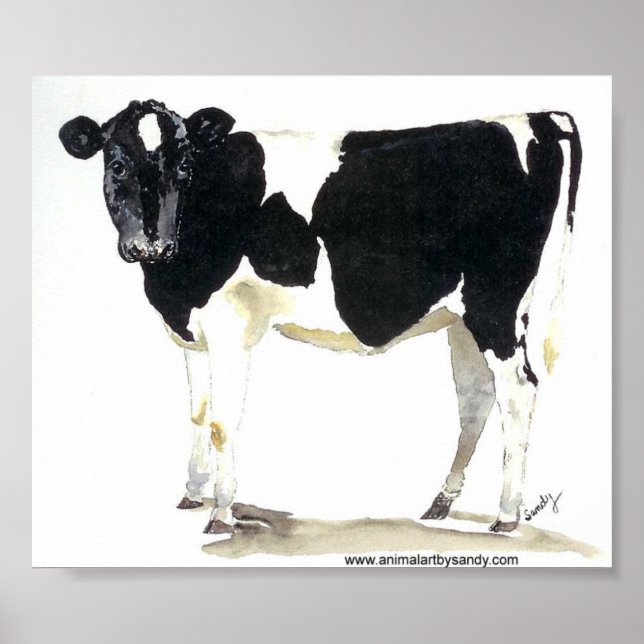 Póster lienzo de vaca blanco y negro (Frente)