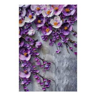 Póster Lienzo Floral Moderno Morado y Gris