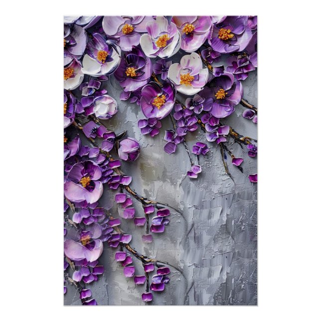 Póster Lienzo Floral Moderno Morado y Gris (Anverso)