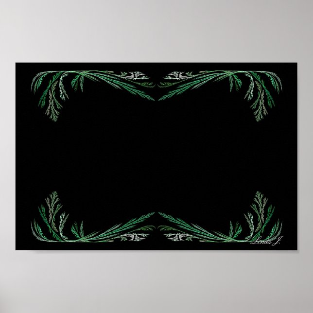 Póster Lienzo o Poster de borde floral verde fractal (Frente)