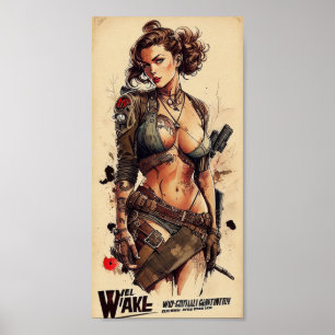 Póster Lienzo vintag art chica fuerte artbook
