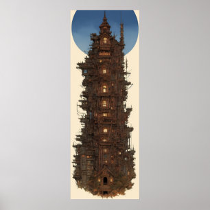 Póster Lienzo vintag art tower castillo luna