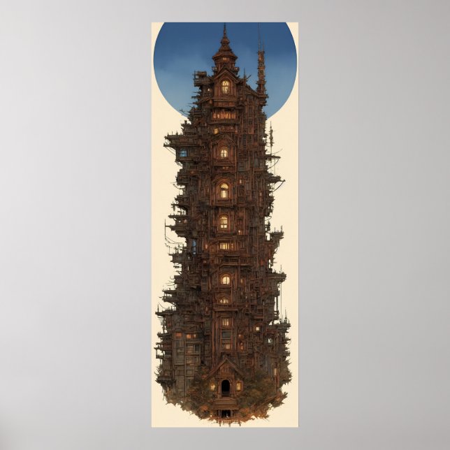 Póster Lienzo vintag art tower castillo luna (Frente)