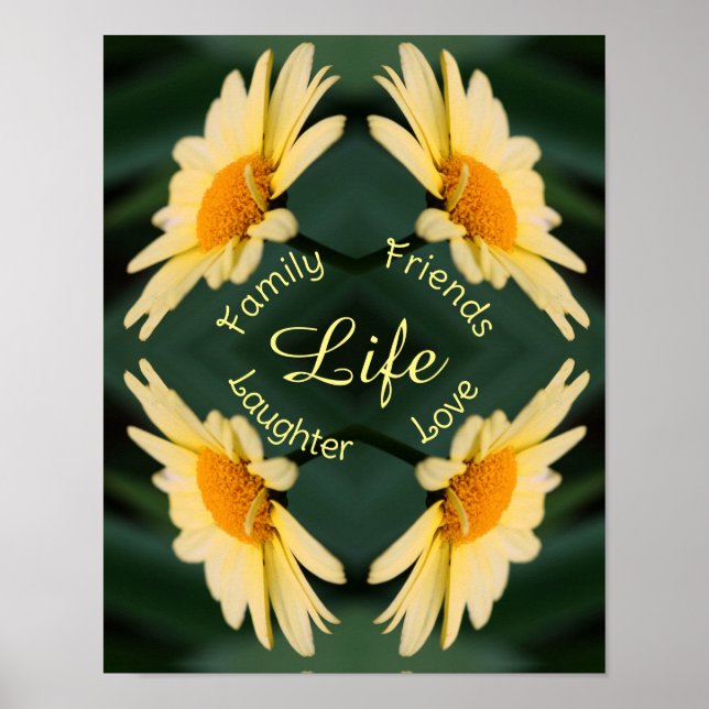 Póster Life Daisy Flower Resumen Palabras Inspiradoras (Frente)