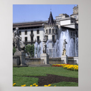 Póster Life in Spain the beautiful Plaza Cataluna with