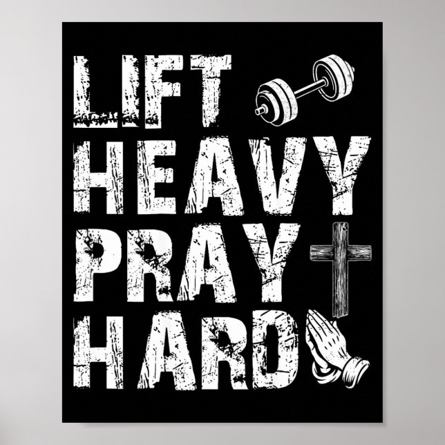 Póster Lift Heavy Pray Hard Gym Workout Christian Gift On (Frente)