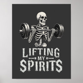 Póster Lifting My Spirits Bodybuilding Skeleton Funny Gym