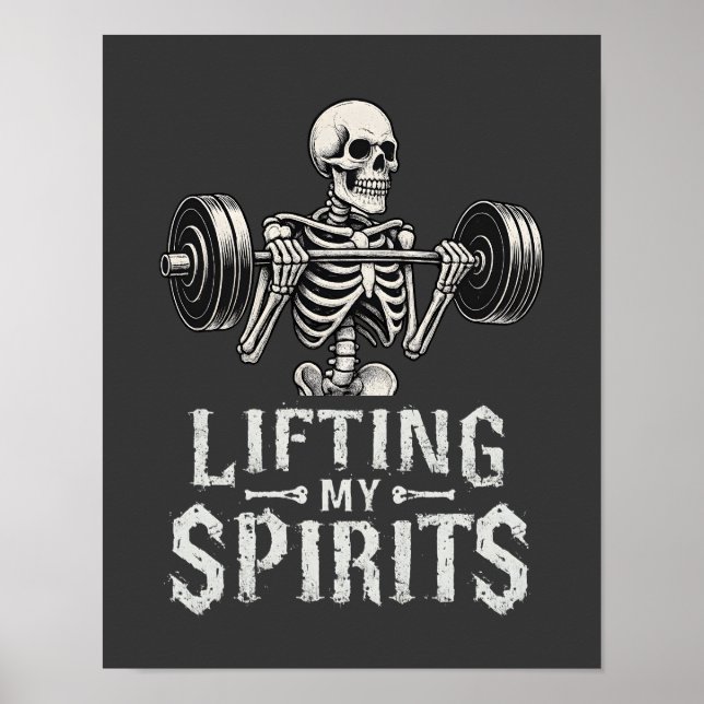 Póster Lifting My Spirits Bodybuilding Skeleton Funny Gym (Frente)