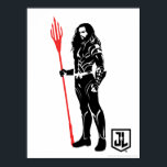 Póster Liga de la Justicia | Aquaman Pose Noir Pop Art<br><div class="desc">Echa un vistazo a esta silueta en blanco y negro de Aquaman,  de la Liga de la Justicia,  mientras se encuentra con su tridente. Este gráfico de estilo noir se acentúa con su tridente color rojo brillante.</div>