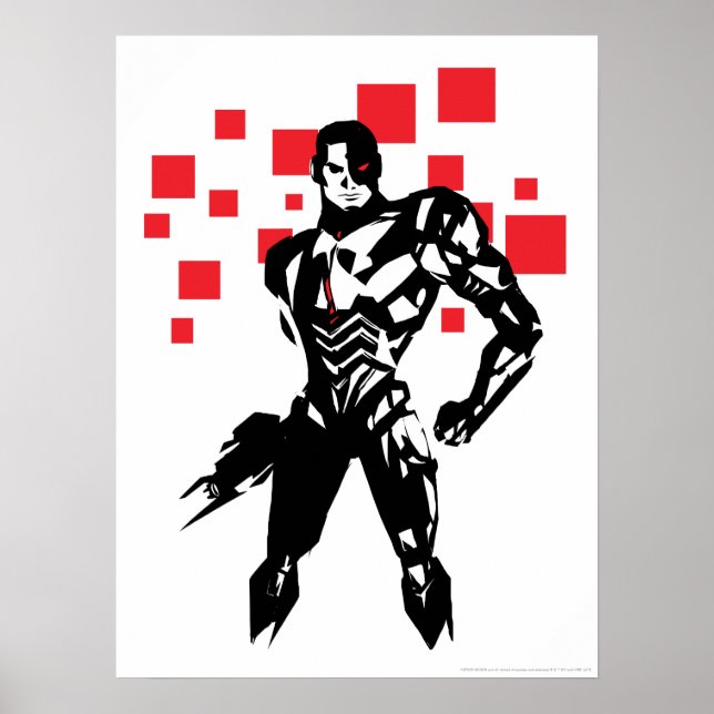 Póster Liga de la Justicia | Cyborg Digital Noir Pop Art (Frente)