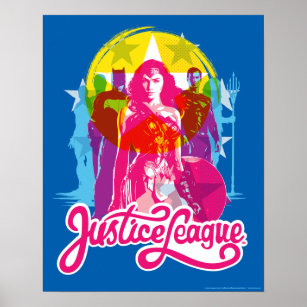 Póster Liga de la Justicia   Grupo Retro y logotipo Pop A