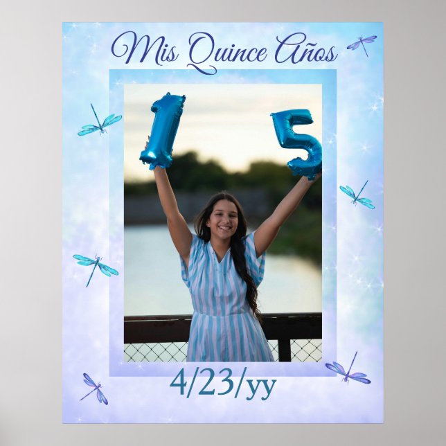 Póster Light Blue and Turquoise Quinceanera Welcome Sign (Frente)