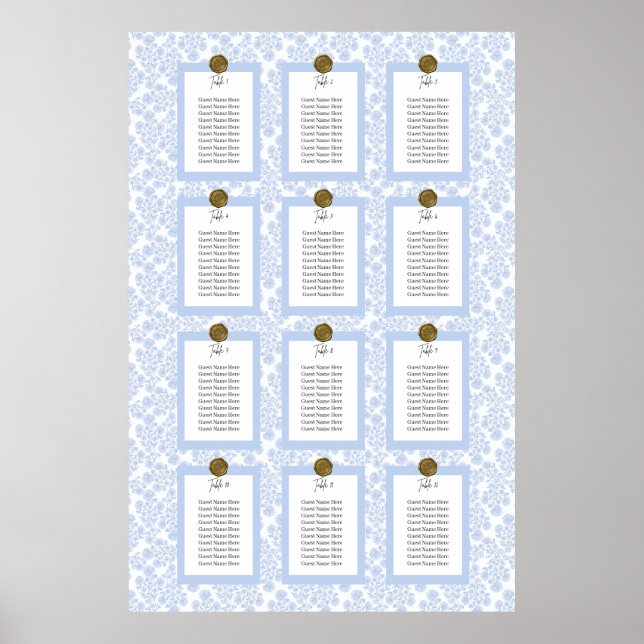 Póster Light Blue Elegant Floral Toile Seating Chart (Frente)