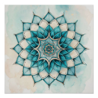 Póster Light Blue Mandala Design