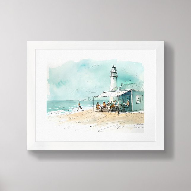 Póster Lighthouse Beach Café – Nautical Sketch Watercolor (Subido por el creador)