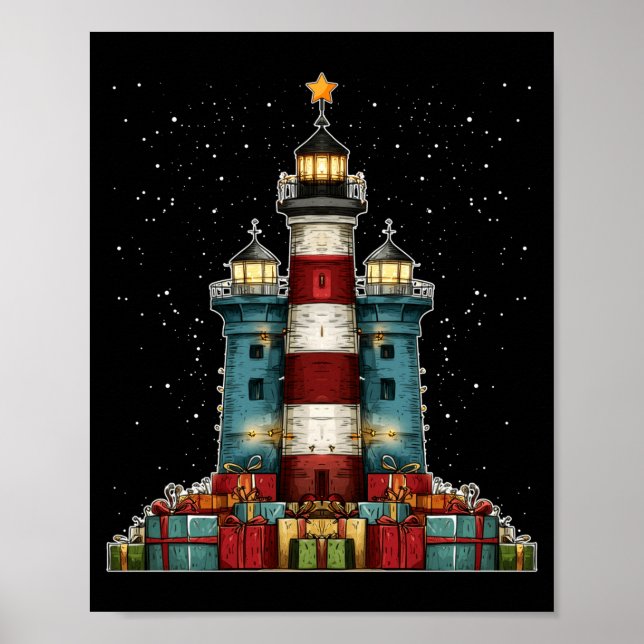 Póster Lighthouse Seaside Christmas Tree Xmas Long Sleeve (Frente)