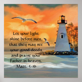 Póster Lighthouse Sunset / Seagulls Bible Verse Poster
