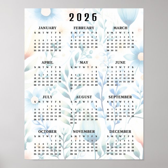 Póster Lightly Floral Design 20256Wall Calendar (Frente)