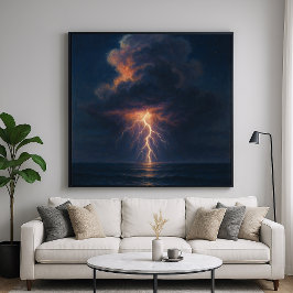 Póster Lightning Night Storm - Pastel Painting Seascape