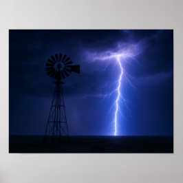 Póster Lightning Strike Windmill Poster - Dramatic Texas 