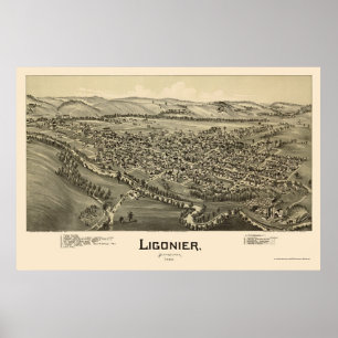 Póster Ligonier, Mapa Panorámico PA - 1900