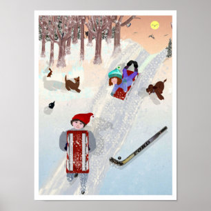 Póster Lil & Ed diversión en la nieve Dibujo de LeeMarie