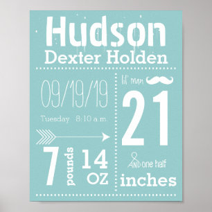 Póster Lil Man Mustache Chalkboard Boy Baby Stat Arrow