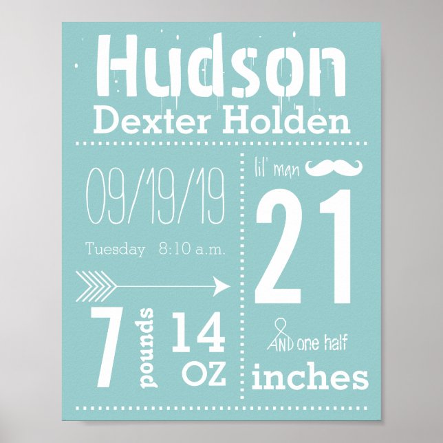 Póster Lil Man Mustache Chalkboard Boy Baby Stat Arrow (Frente)