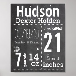 Póster Lil Man Mustache Chalkboard Boy Baby Stat Arrow