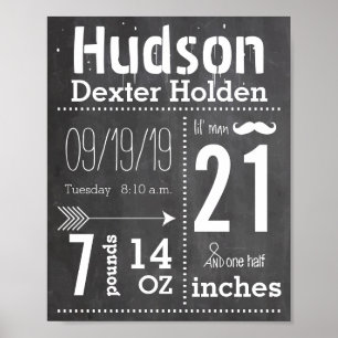 Póster Lil Man Mustache Chalkboard Boy Baby Stat Arrow