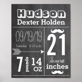Póster Lil Man Mustache Chalkboard Boy Baby Stat Arrow