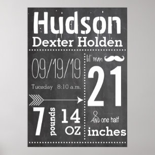 Póster Lil Man Mustache Chalkboard Boy Baby Stat Arrow