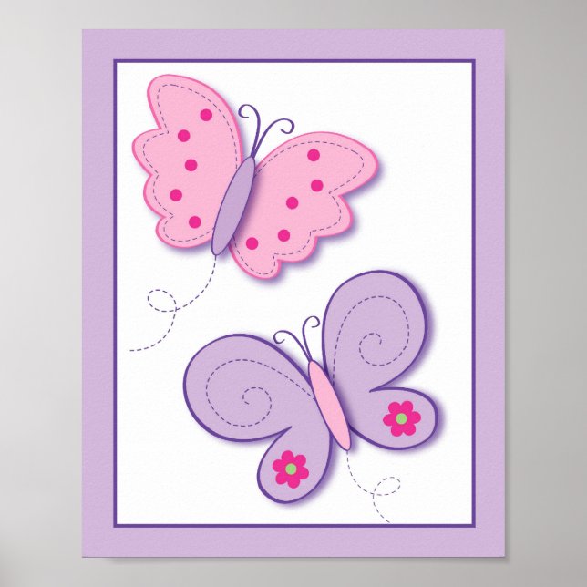 Póster Lilac Butterfly Flor Nursera Wall Art Imprimir (Frente)