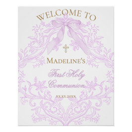 Póster lilac design First Holy Communion welcome sign  