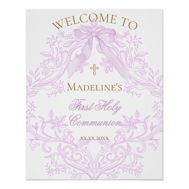 Póster lilac design First Holy Communion welcome sign   (Anverso)
