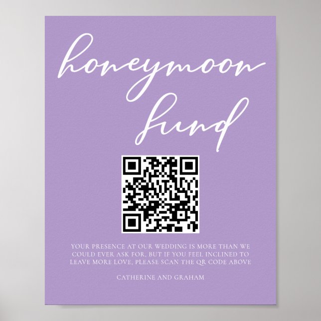 Póster Lilac Purple Boda Honeymoon Fondo QR (Frente)