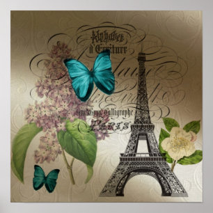 Póster lilac scripts modernos paris eiffel tower