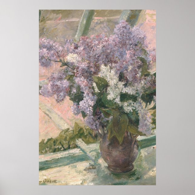 Póster Lilacs en la ventana por Mary Cassatt American Pai (Frente)