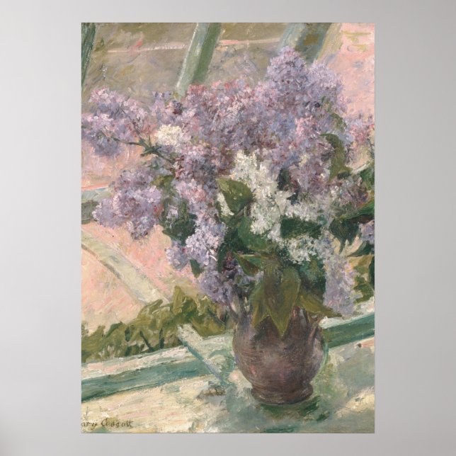 Póster Lilacs en la ventana por Mary Cassatt American Pai (Frente)