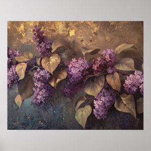 Póster Lilacs sobre pintura de aceite de fondo de oro