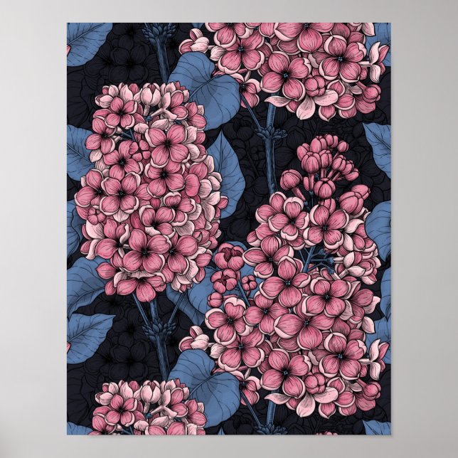 Póster Lílago rosado sobre azul oscuro (Frente)